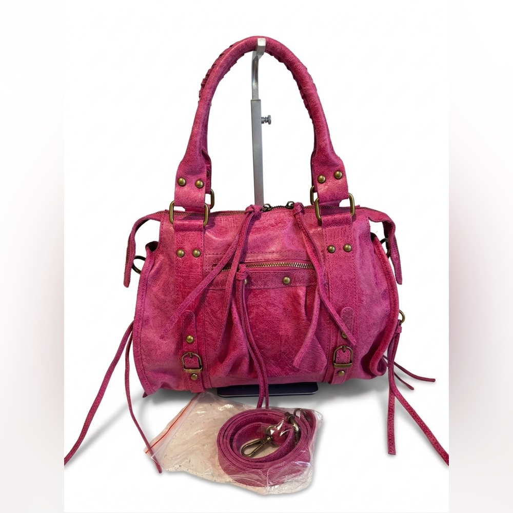 Pink Genuine Leather Handbag Made in Italy Suede Crossbody Bag - Picture 6 of 9